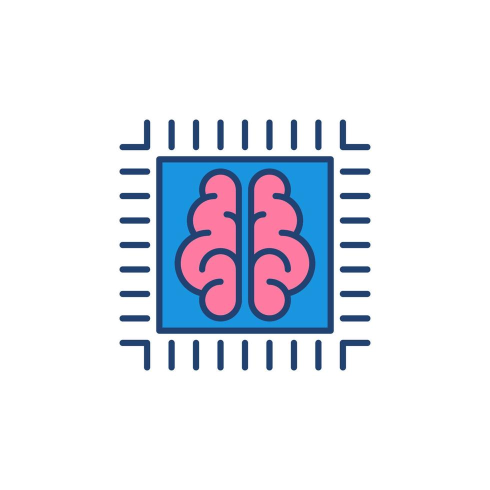 AI Processor or Chip with Brain colored vector icon