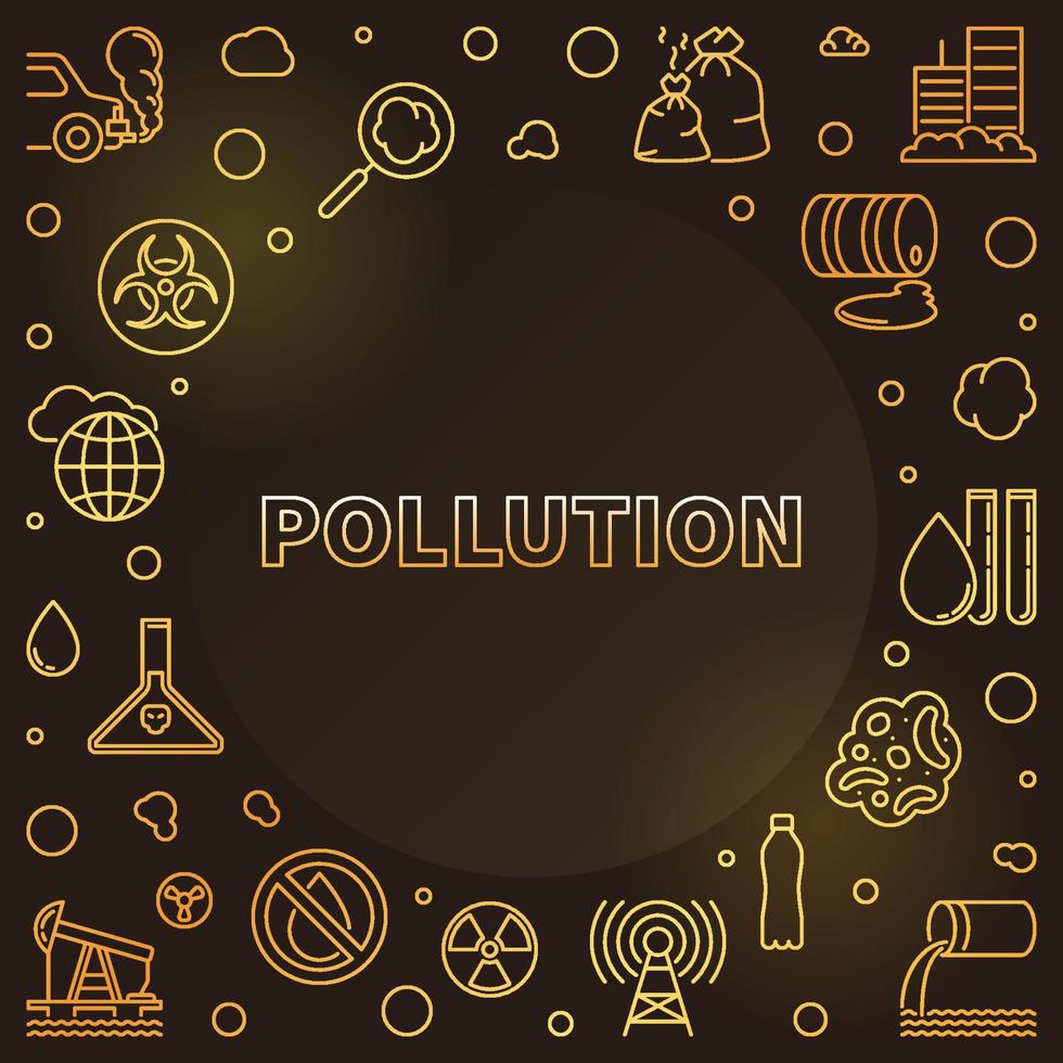 Pollution outline round golden frame. Vector colored illustration