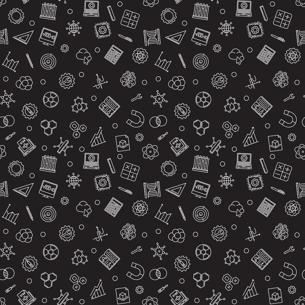 Science and STEM Education vector dark seamless pattern