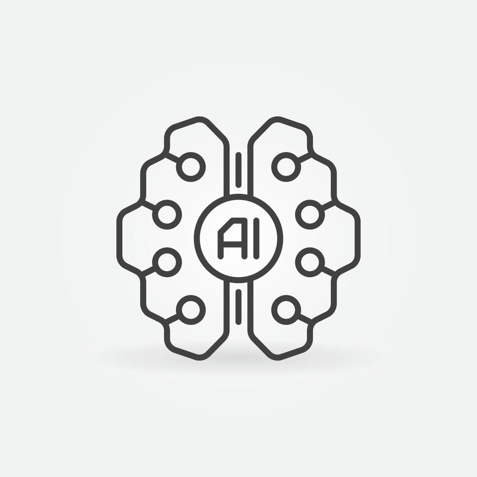 Digital AI Brain line icon - vector Artificial Intelligence sign
