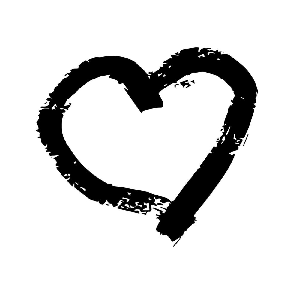 Hand drawn brush hearts. Grunge black doodle heart on white background. Romantic love symbol. Vector illustration.