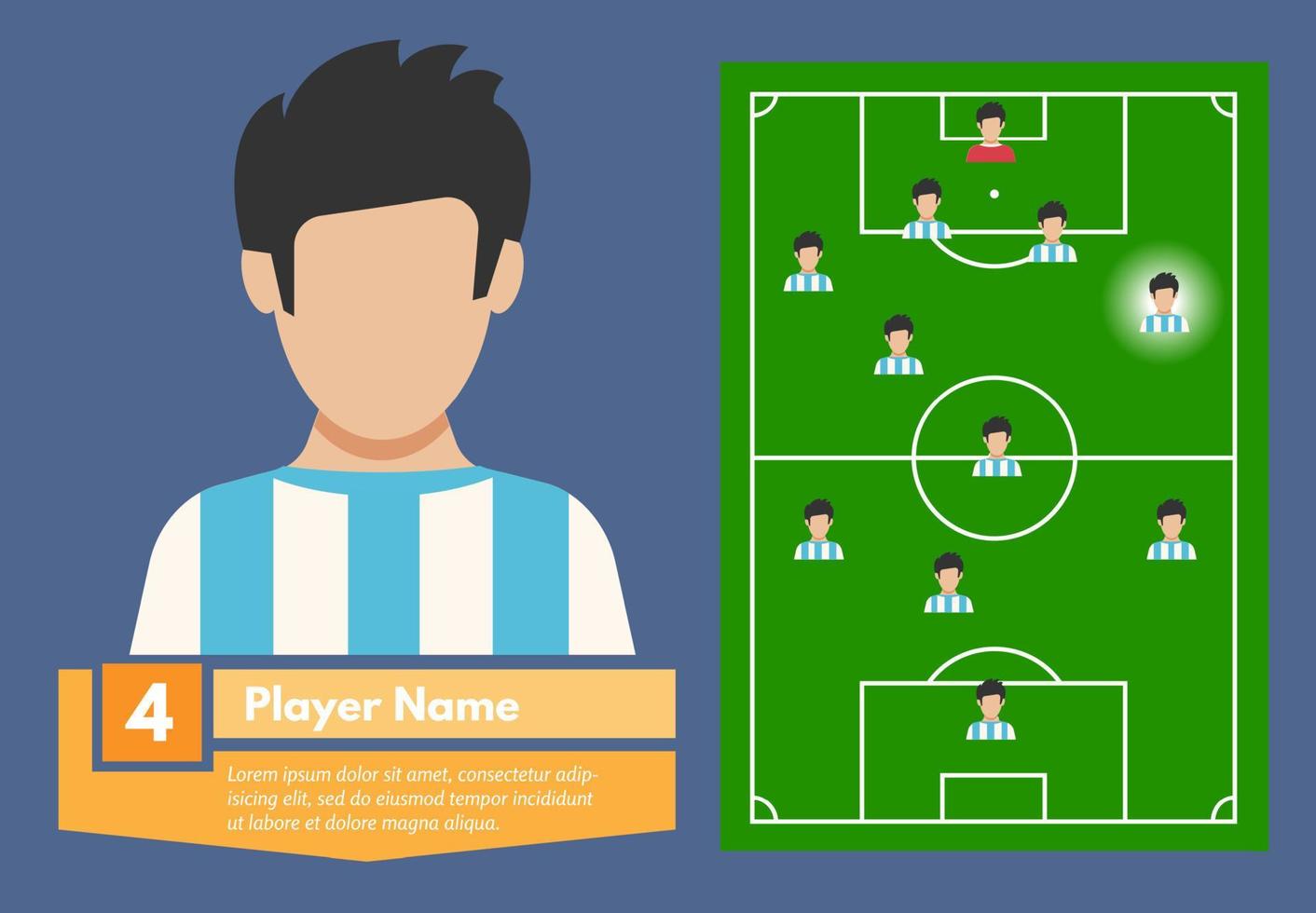 perfil del futbolista y su lugar en el campo de fútbol. ilustración vectorial vector