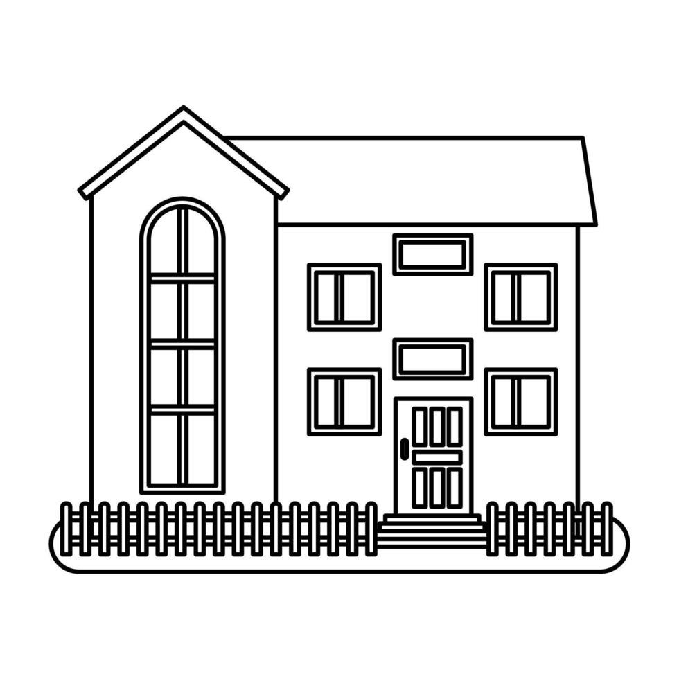 House in thin line style on white background. Vector illustration.