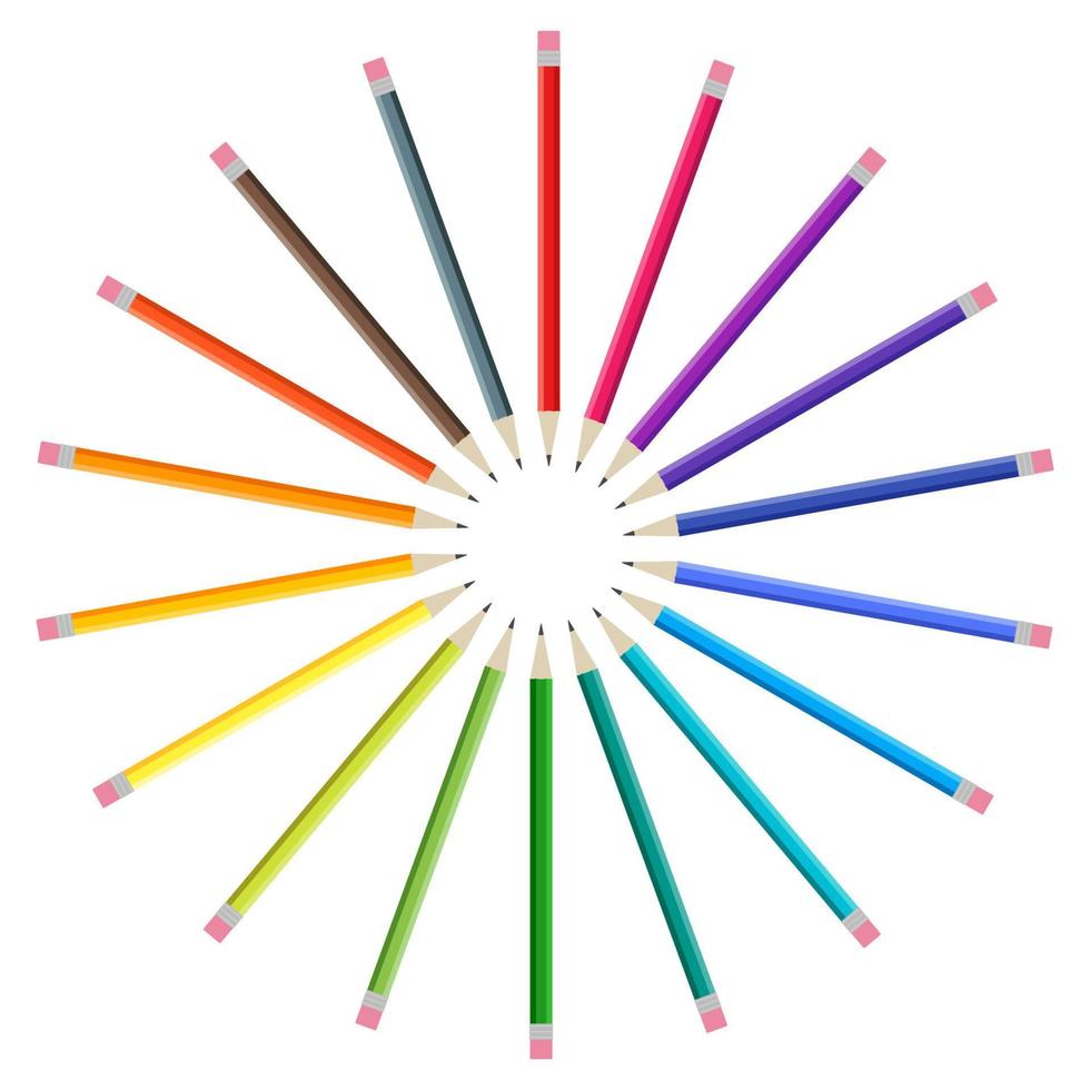 Set of multicolored pensils placed in a circle. Vector illustration.