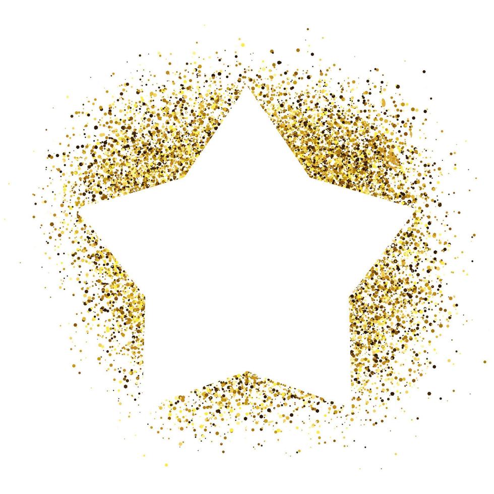 Greeting card with white star frame on golden glitter background. Empty white background. Vector illustration.