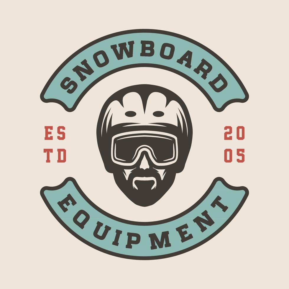 deporte de invierno retro vintage snowboard de esquí o emblema de aventura, logotipo, insignia, etiqueta. marca, cartel o impresión. arte gráfico monocromático. estilo grabado en madera. vector