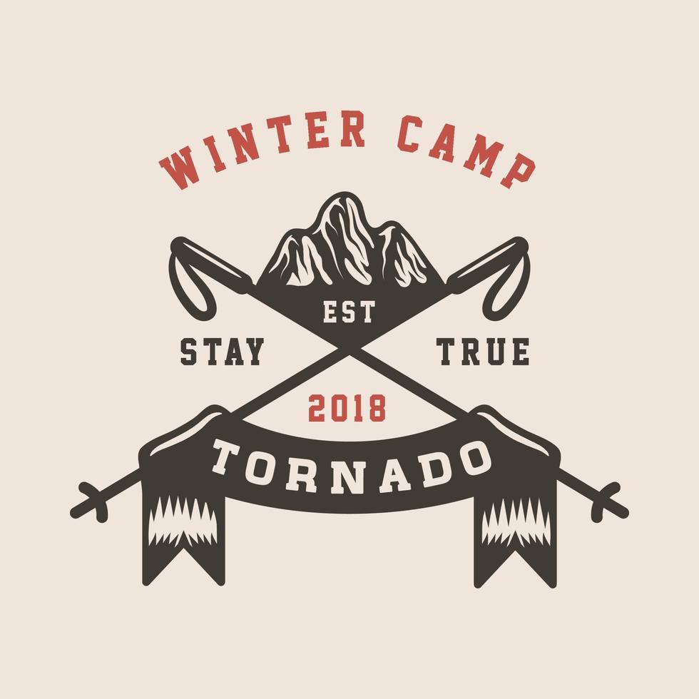 Vintage retro winter sport ski snowboard or adventure emblem, logo, badge, label. mark, poster or print. Monochrome Graphic Art. Engraving woodcut style. vector