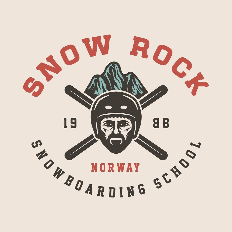 Vintage retro winter sport ski snowboard or adventure emblem, logo, badge, label. mark, poster or print. Monochrome Graphic Art. Engraving woodcut style. vector
