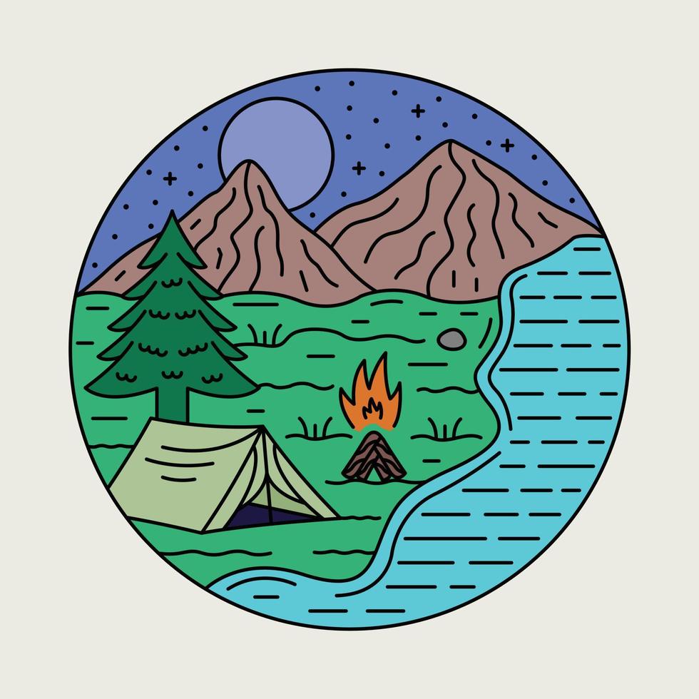 Camping in the quiet nature at night graphic illustration vector art t-shirt design