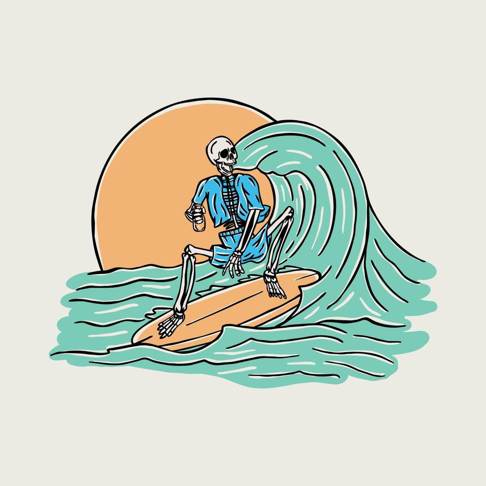 Skull surfing in summer graphic illustration vector art t-shirt design