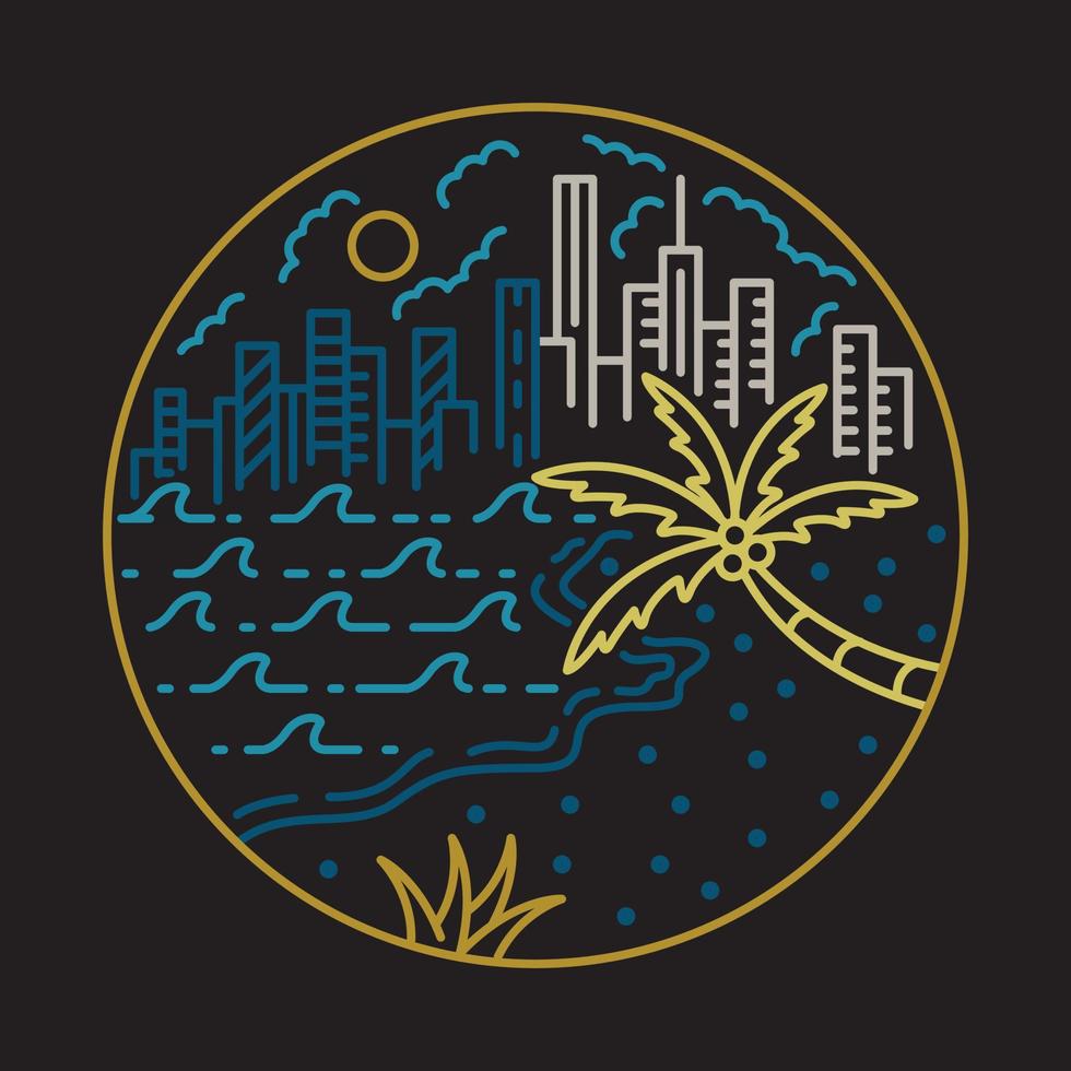 buena vista de la ciudad desde la playa ilustración gráfica arte vectorial diseño de camiseta vector