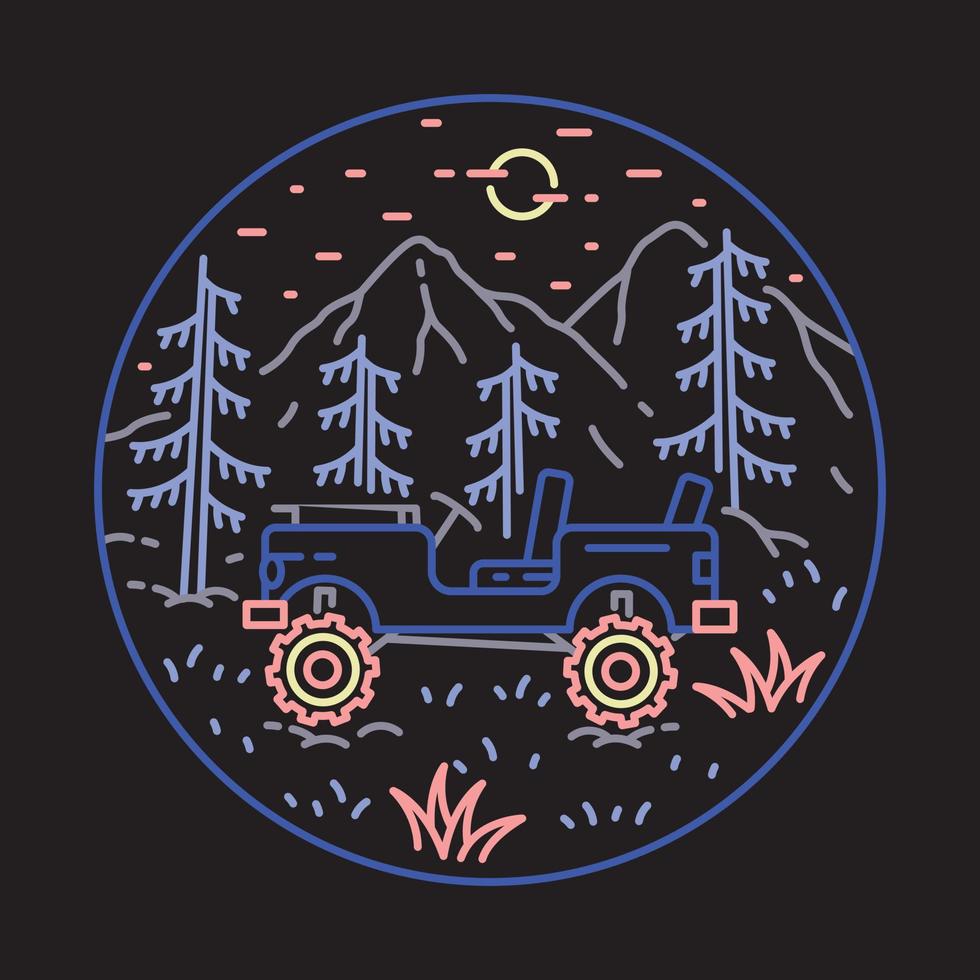 aventura en la jungla con coche ilustración gráfica arte vectorial diseño de camiseta vector