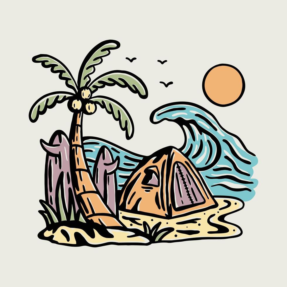 acampar y relajarse en verano ilustración gráfica arte vectorial diseño de camiseta vector