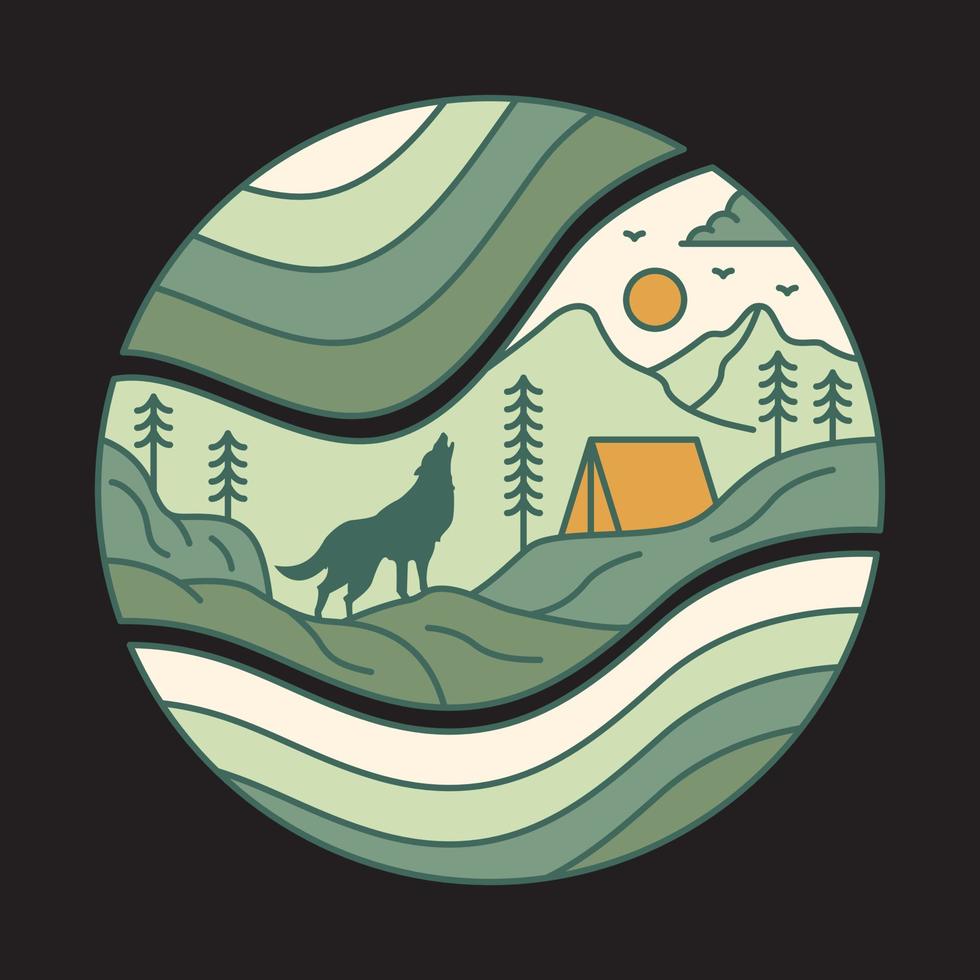 bonita vista de las montañas línea mono ilustración gráfica arte vectorial diseño de camiseta vector