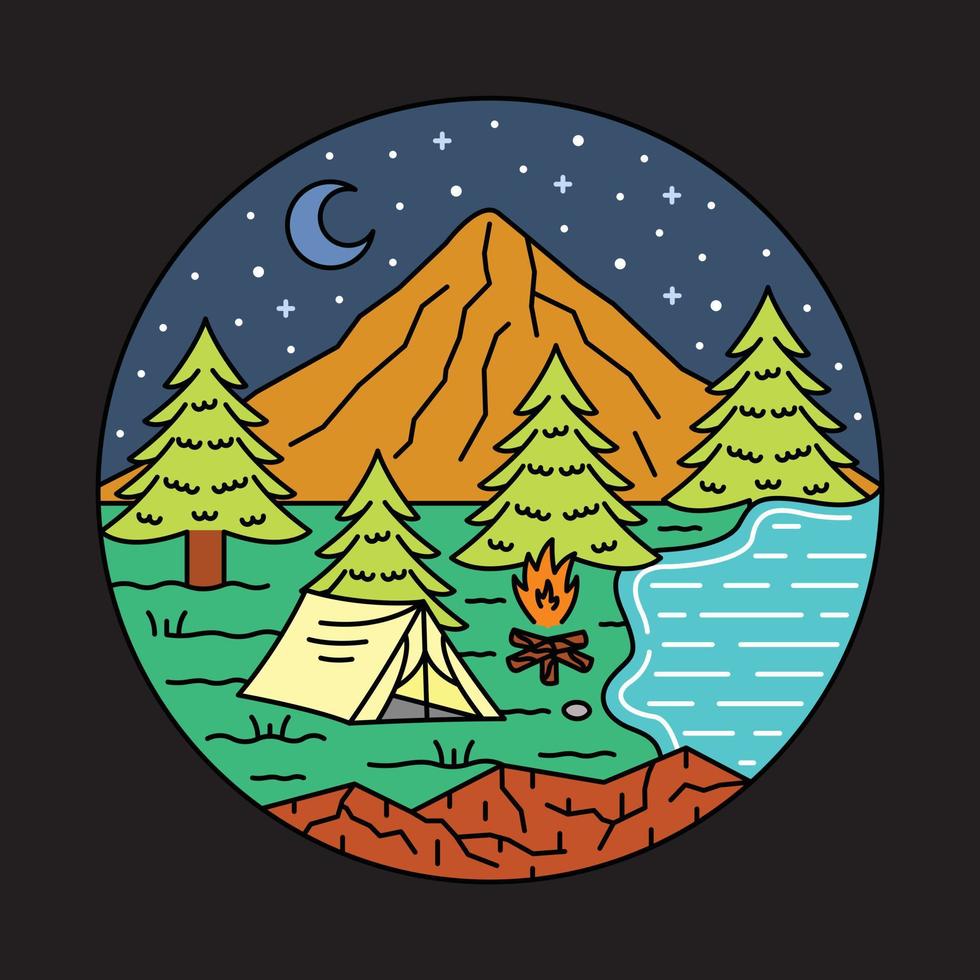 Camping in the beauty nature at night graphic illustration vector art t-shirt design