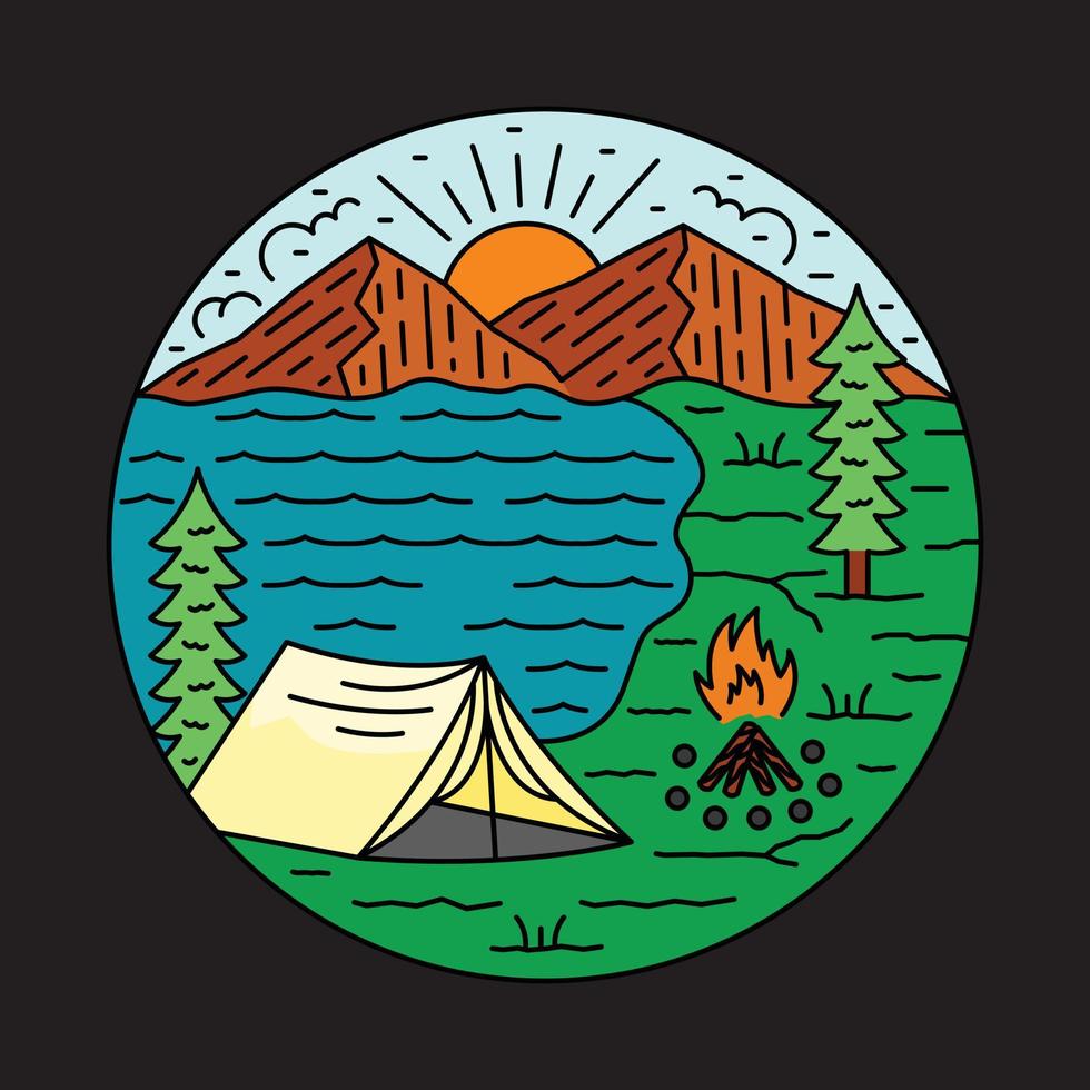 camping con buena vista en la naturaleza ilustración gráfica arte vectorial diseño de camiseta vector