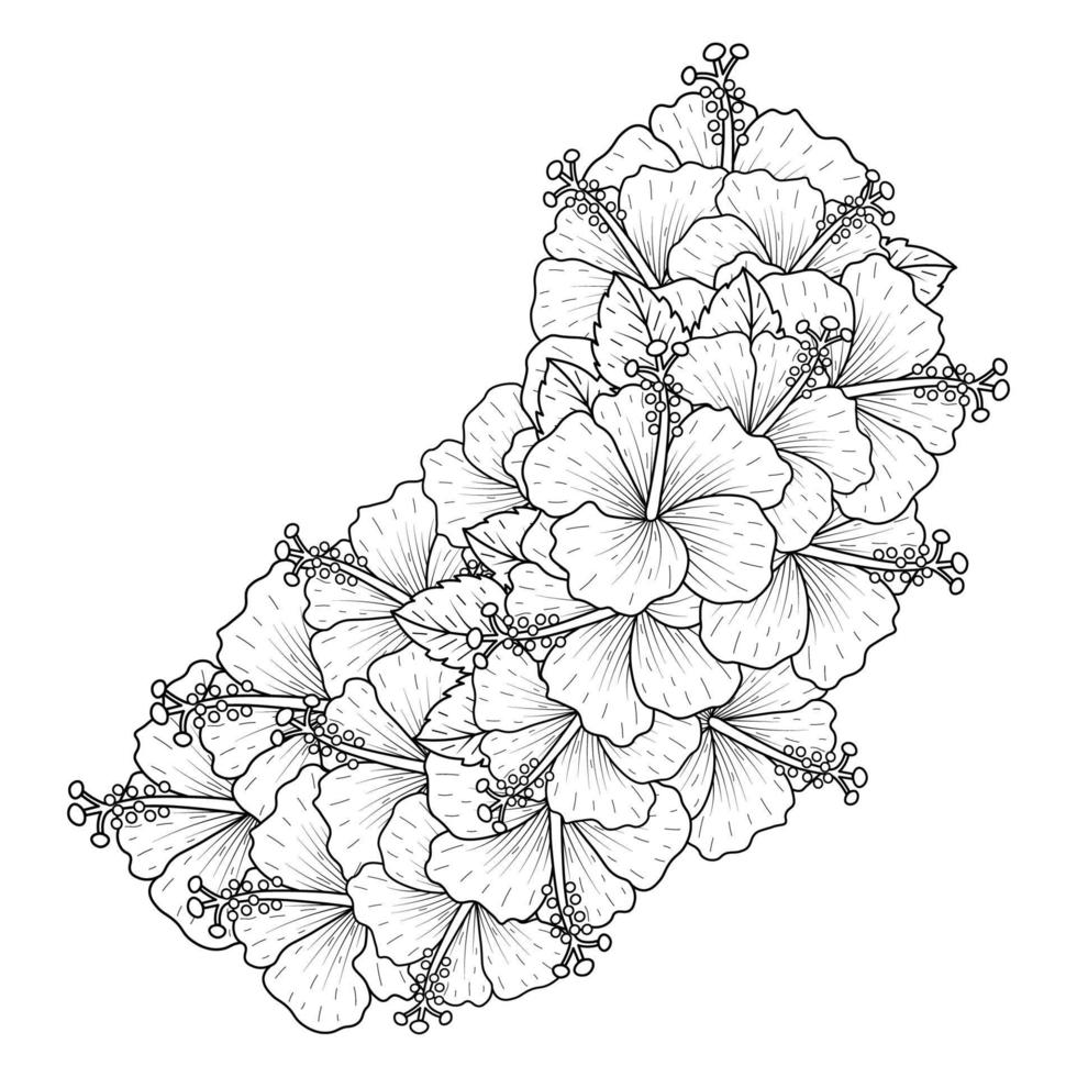 common hibiscus flower outline blossoming petal or rose mallow flowers coloring page vector