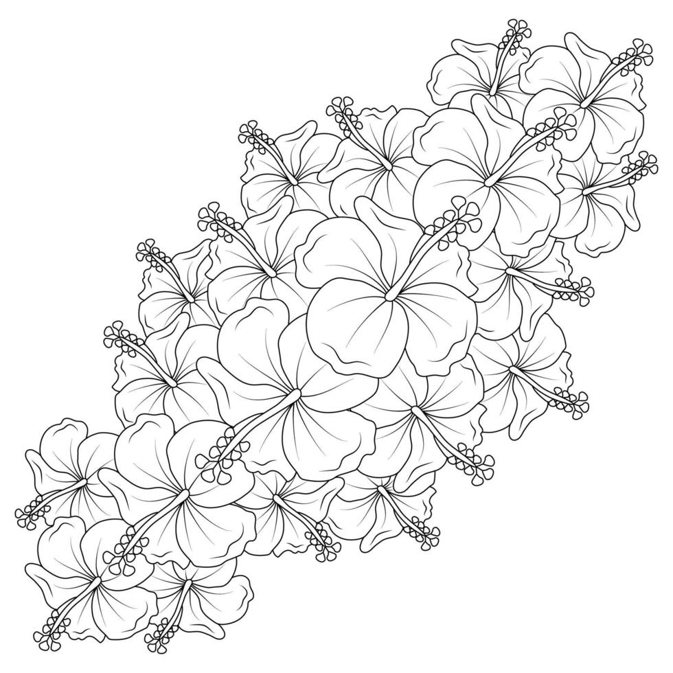 hibiscus flowers coloring page illustration with hawaiian hibiscus leaves and outline rose of sharon vector