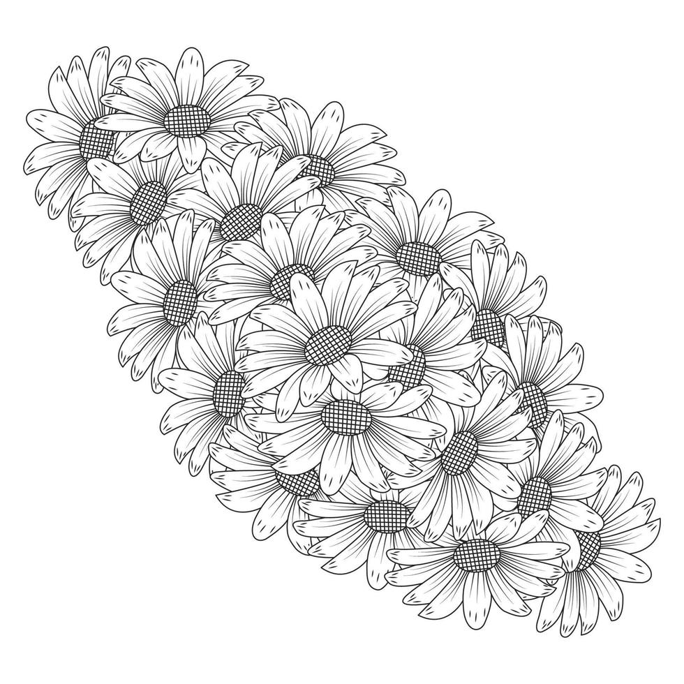 chamomile and daisy flower coloring page design with detailed line art vector graphic