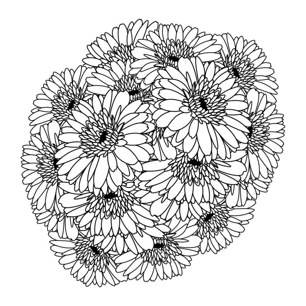 hermosas flores de gerbera daisy página para colorear dibujo detallado en gráfico vectorial de arte lineal vector