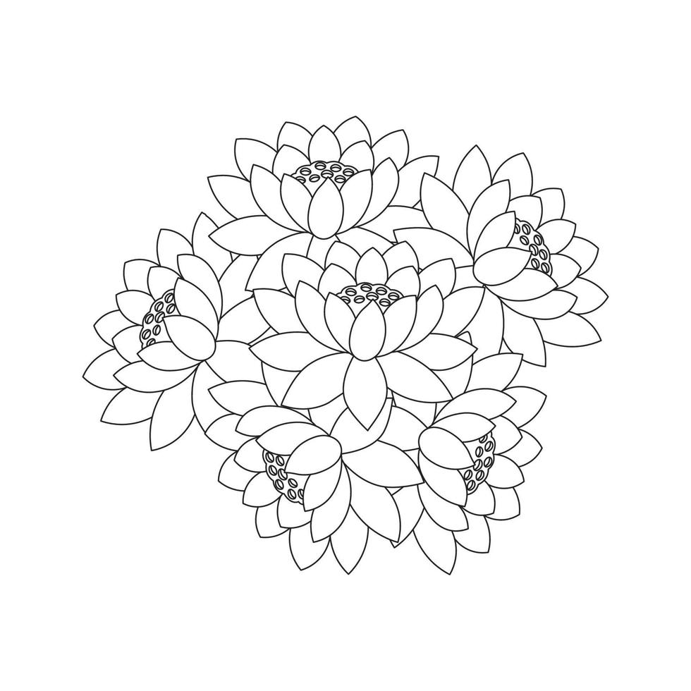 lotus flower coloring page of simplicity artistic drawn with blossom flower on isolated background vector