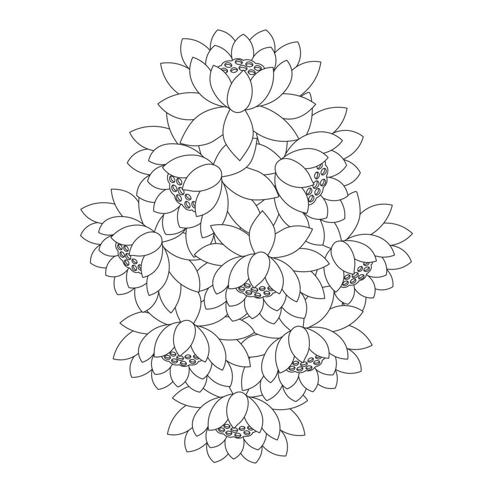 lotus flower coloring page of simplicity artistic drawn with blossom flower on isolated background vector