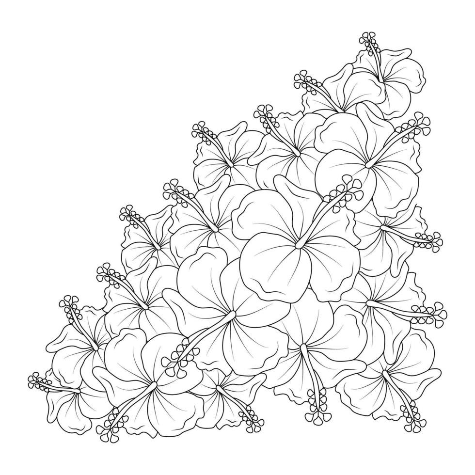 hibiscus flowers coloring page illustration with hawaiian hibiscus leaves and outline rose of sharon vector