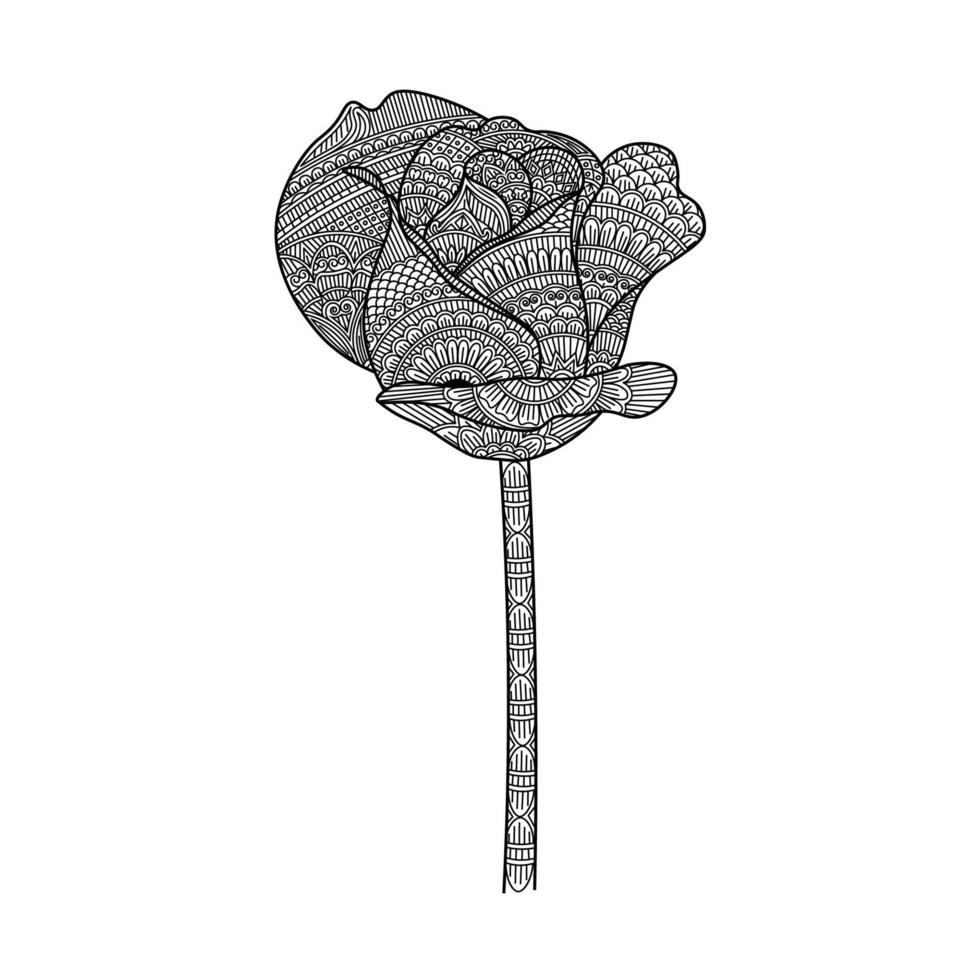 flowers rose coloring page with decorative easy sketches design illustration vector