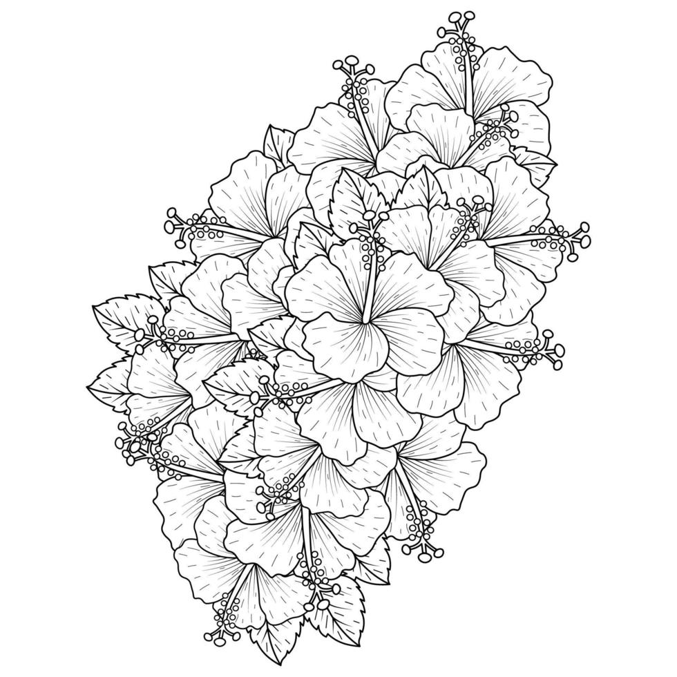 common hibiscus flower outline blossoming petal or rose mallow flowers coloring page vector
