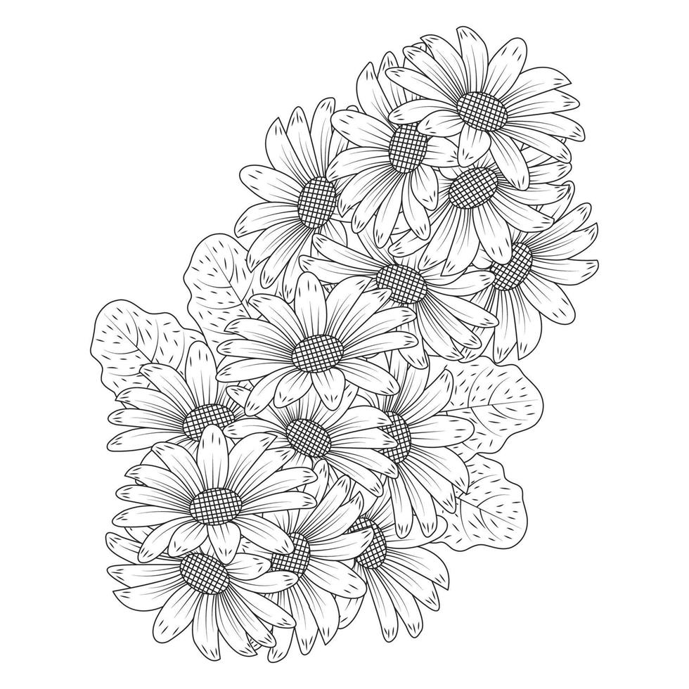 chamomile and daisy flower coloring page design with detailed line art vector graphic