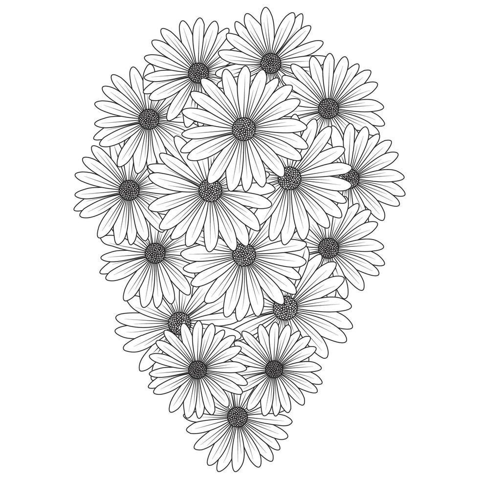 chamomile and daisy flower coloring page design with detailed line art vector graphic