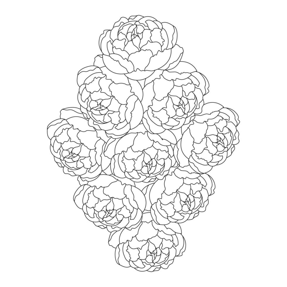 peony flower bouquet doodle art of flower coloring page outline vector graphic isolated background