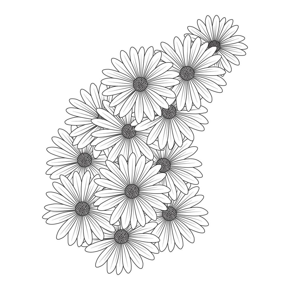 chamomile and daisy flower coloring page design with detailed line art vector graphic