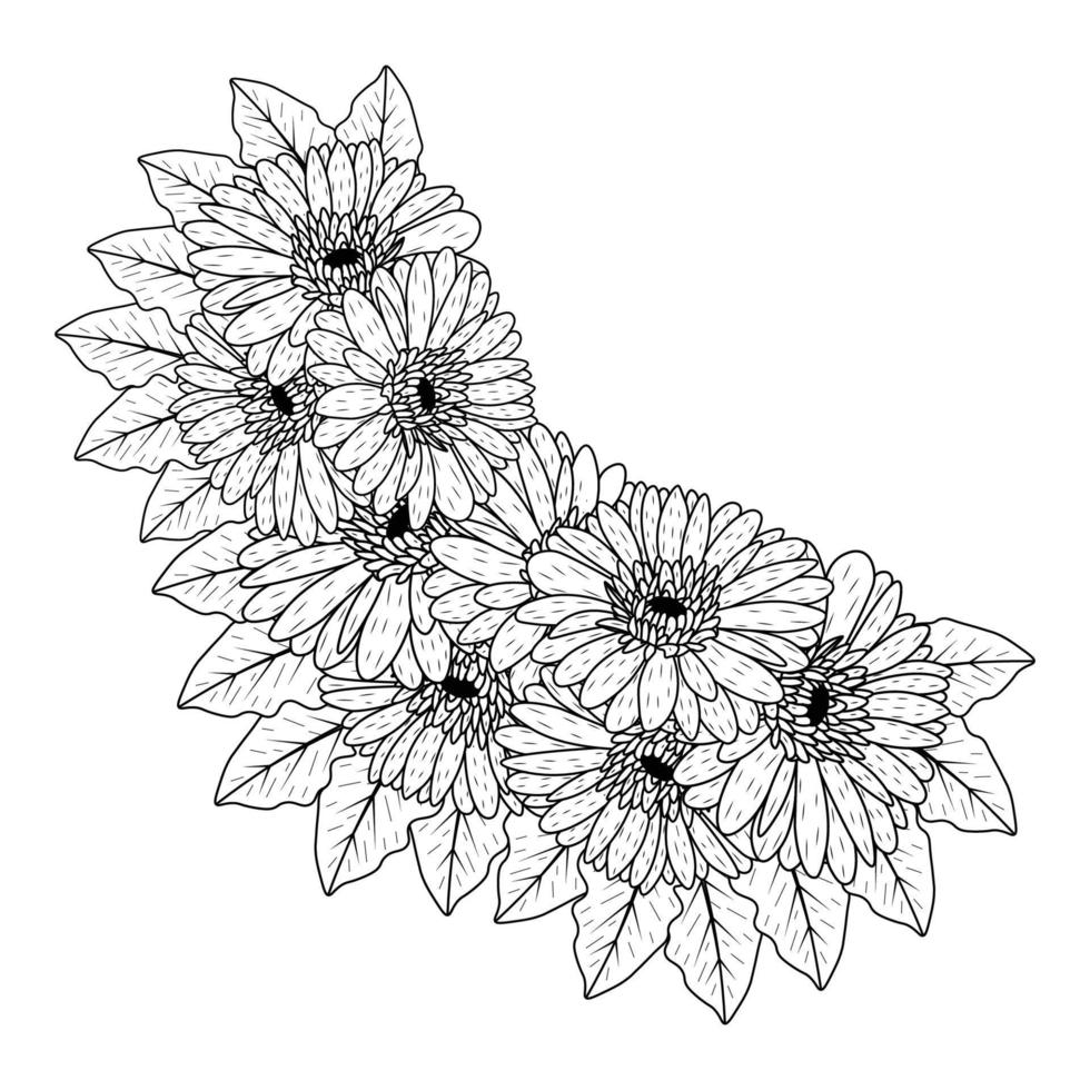 hermosas flores de gerbera daisy página para colorear dibujo detallado en gráfico vectorial de arte lineal vector