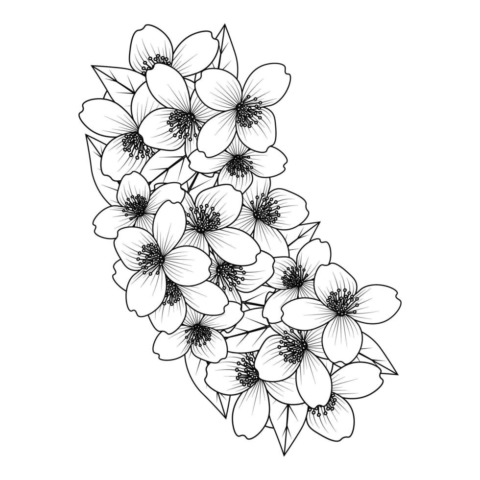 flower coloring page hand drawing line art of black flower with decorative design for print vector