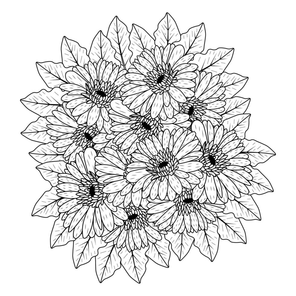hermosas flores de gerbera daisy página para colorear dibujo detallado en gráfico vectorial de arte lineal vector