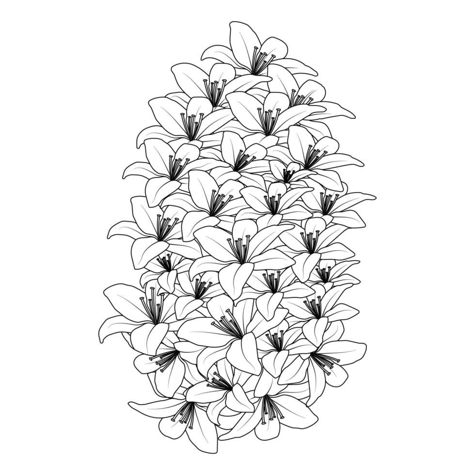 flower coloring page hand drawing line art of black flower with decorative design for print vector