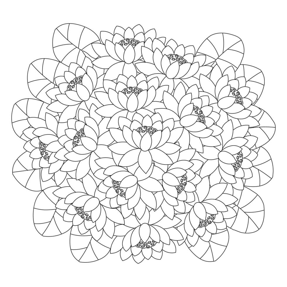 lotus flower coloring page of simplicity artistic drawn with blossom flower on isolated background vector