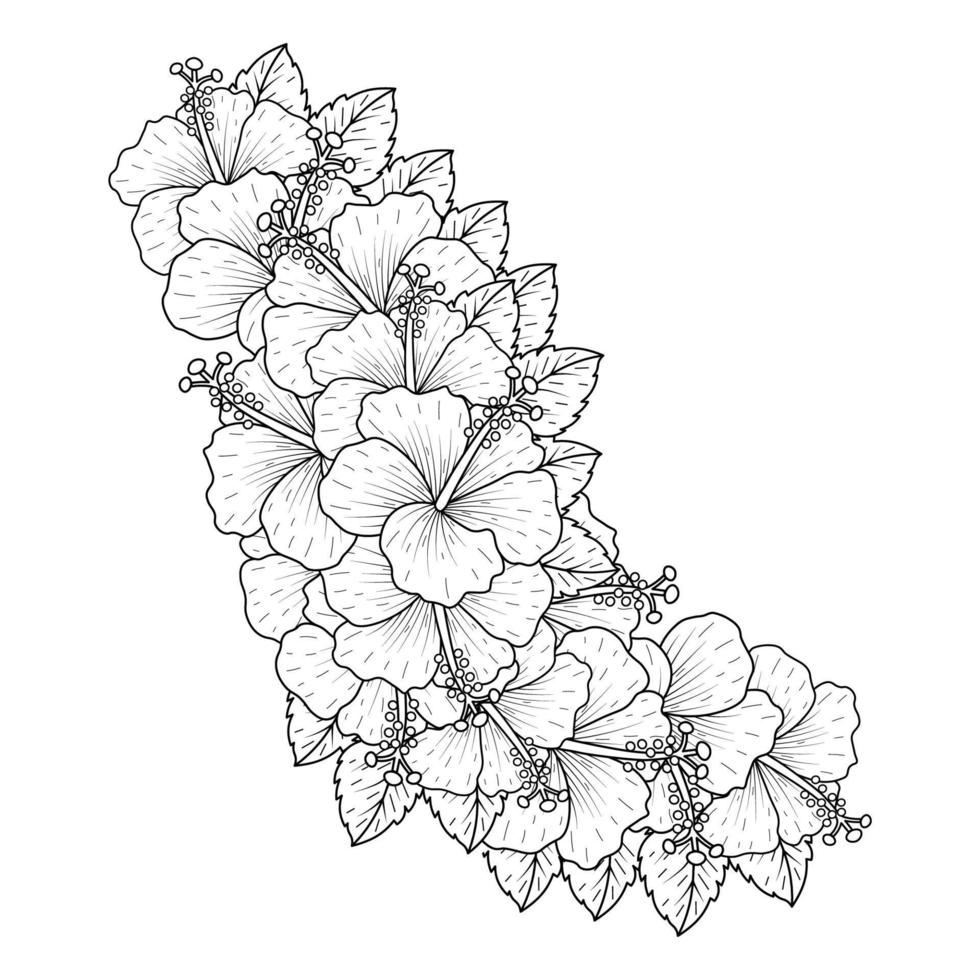 common hibiscus flower outline blossoming petal or rose mallow flowers coloring page vector