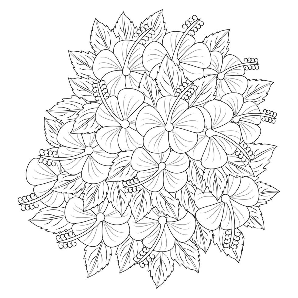 hibiscus syriacus flower or common hibiscus flower coloring page of book illustration outline design vector