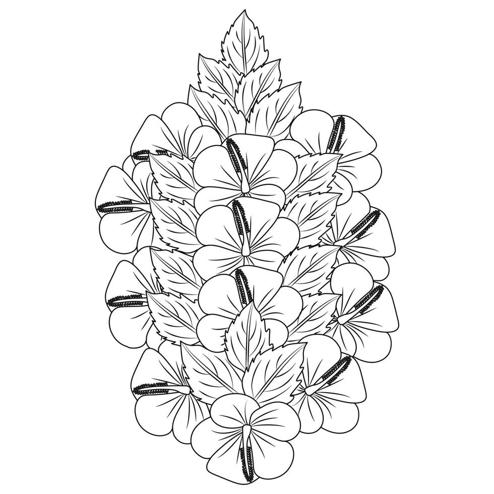 hibiscus syriacus flower or common hibiscus flower coloring page of book illustration outline design vector