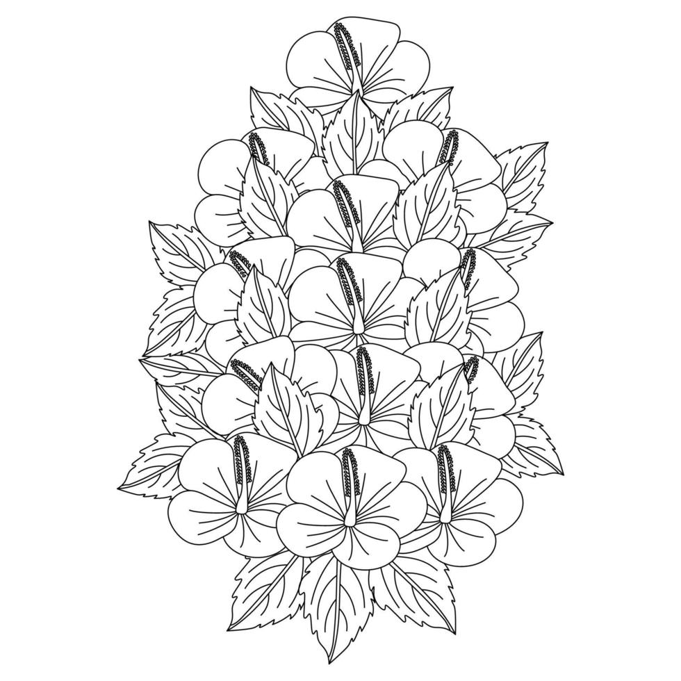 hibiscus syriacus flower or common hibiscus flower coloring page of book illustration outline design vector