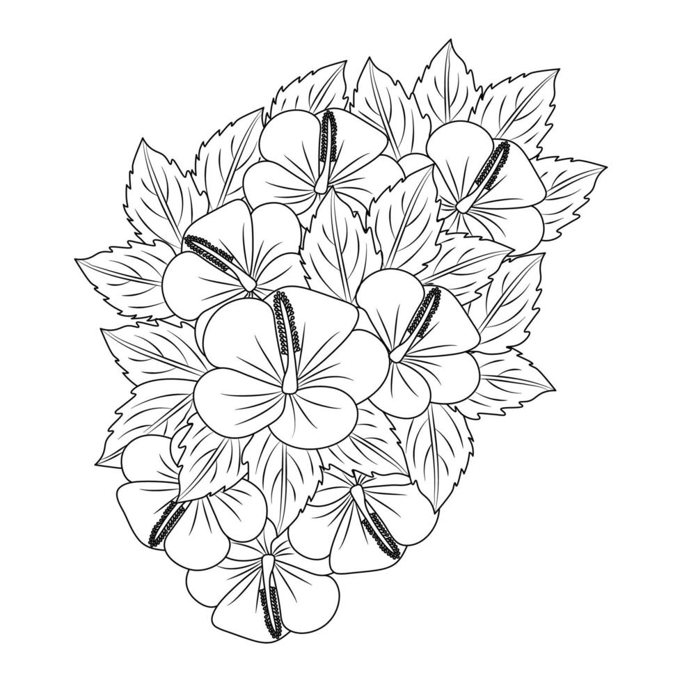 hibiscus syriacus flower or common hibiscus flower coloring page of book illustration outline design vector