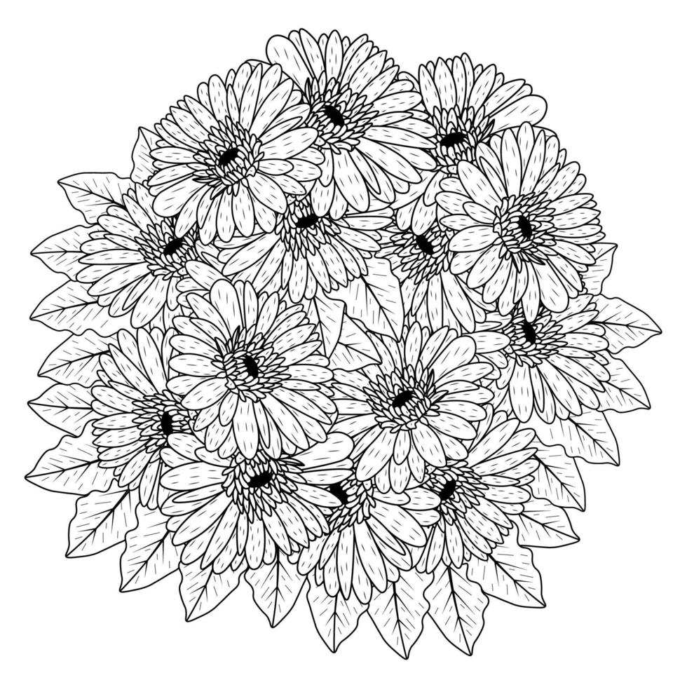 hermosas flores de gerbera daisy página para colorear dibujo detallado en gráfico vectorial de arte lineal vector