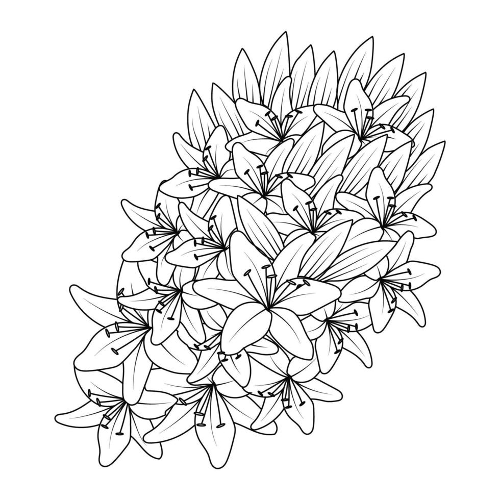 flower coloring page hand drawing line art of black flower with decorative design for print vector