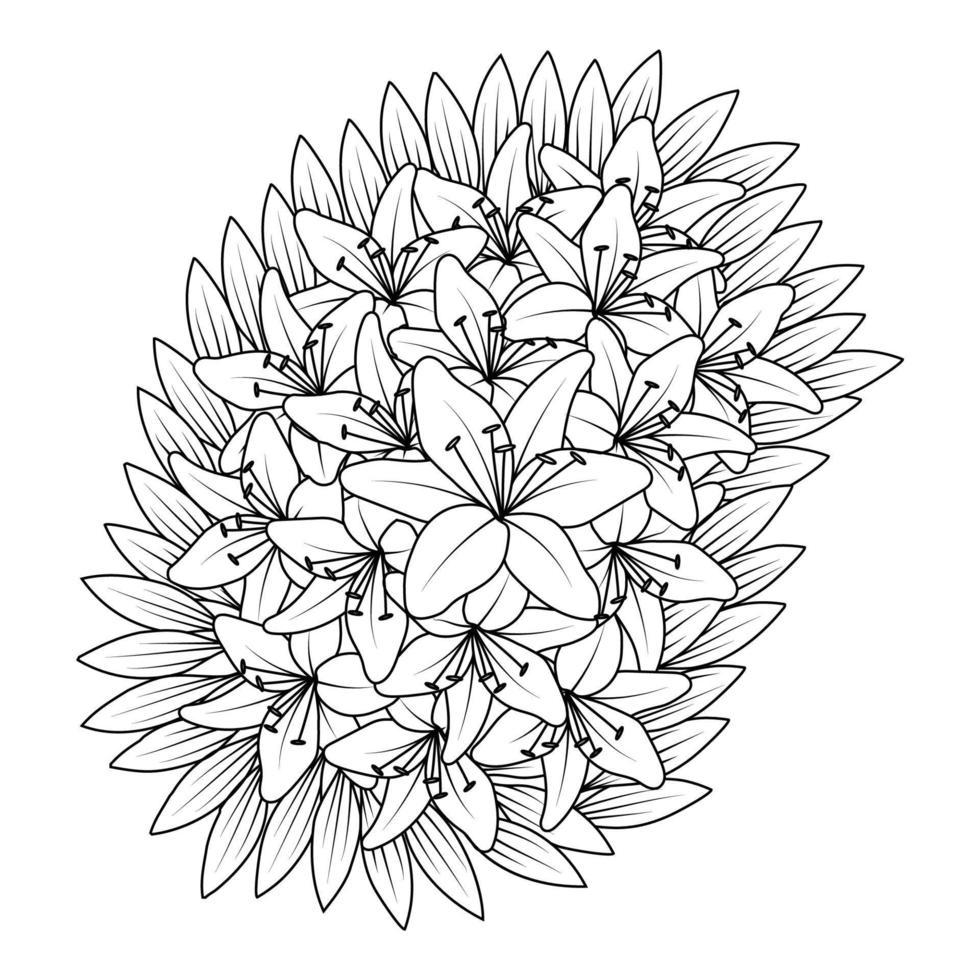 flower coloring page hand drawing line art of black flower with decorative design for print vector