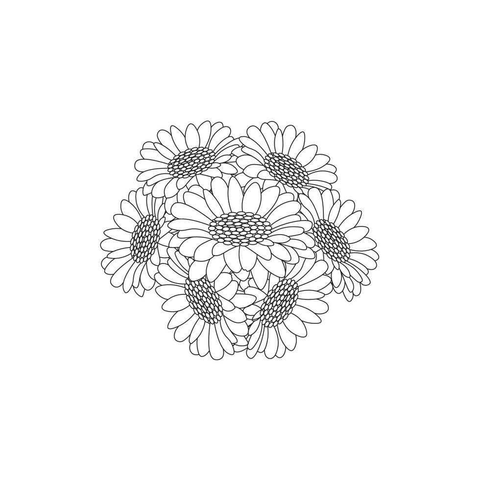 flower coloring page hand drawing line art of black flower with decorative design for print vector