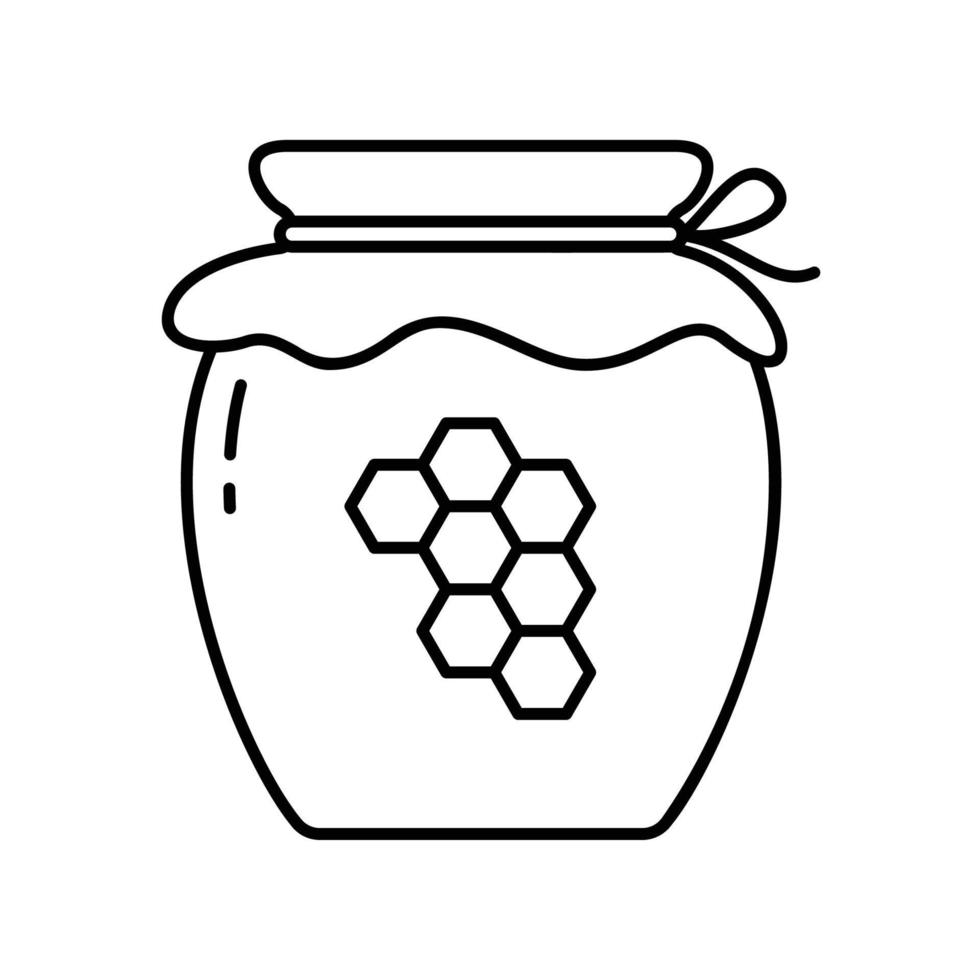 Honey jar icon with honeycomb in black outline style vector