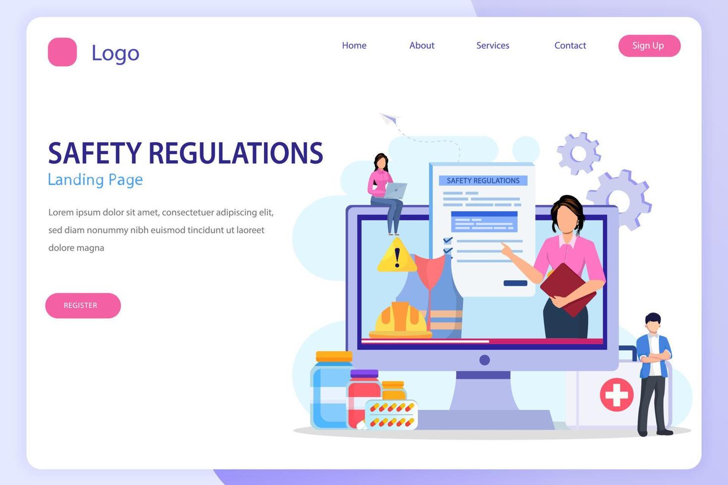 Safety regulation concept. OSHA landing page website flat vector template