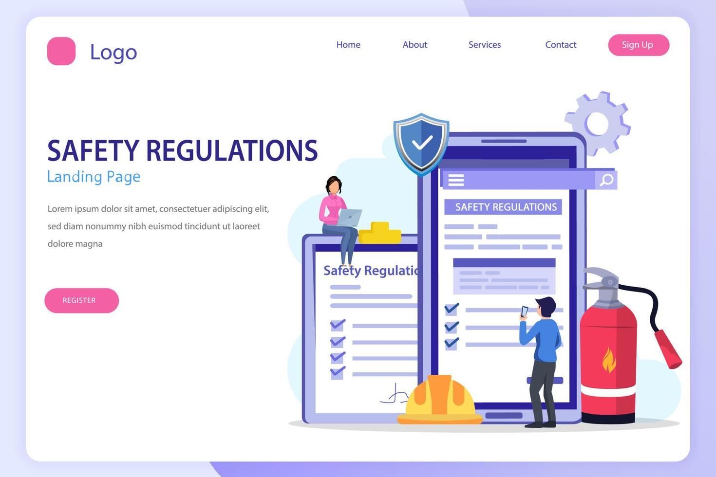 Safety regulation concept. OSHA landing page website flat vector template